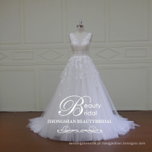 Alibaba atacado chinês v-pescoço e v-back rendas vestido de noiva princesa popular vestido de uma linha